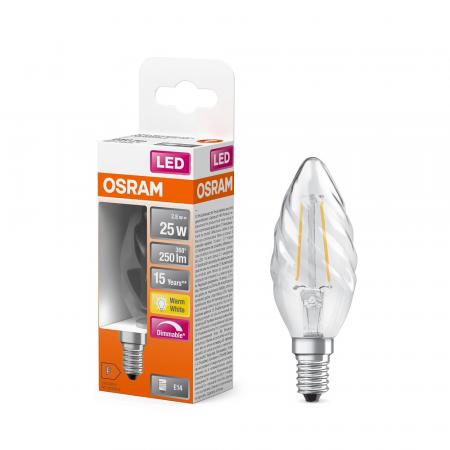 OSRAM E14 LED Gedrehte Kerzenlampe Superstar Filament 2,8W wie 25W warmweiß
