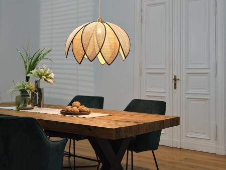 OSRAM Imposante Pendelleuchte Decor Rattan Lotus aus Rattan|Stahl mit E27 Fassung beige - Ø 67 cm