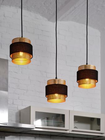 Osram Decor 3-flammige Hornet Pendelleuchte in Schwarz / Gold mit E27 Fassungen - gelungene Symbiose aus Stahl und Polyester-Baumwolle