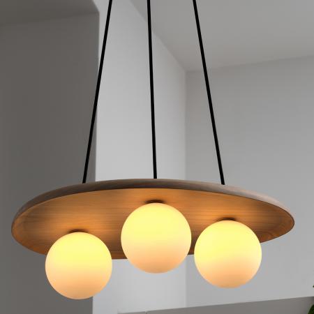 OSRAM Pendelleuchte Decor Wood Nest aus Kautschukholz mit 3 x G9 Fassung hellbaraun - mit matten Glaskugeln