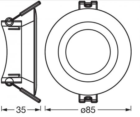 5er Set OSRAM GU10 2,6W LED Spot Set Recess Einbaustrahler Schwarz 2700K IP20 -  Einbaudurchmesser 68mm, Einbautiefe 115mm