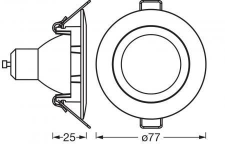 3er Set OSRAM GU10 4,5W LED Spot Set Recess Click Set Messing 2700K IP20 -  Einbaudurchmesser 60mm, Einbautiefe 100mm