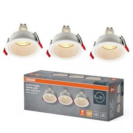 3er Set OSRAM Spot Recess GU10 Press 4,5W 827 Einbaustrahler IP20 - Einbaudurchmesser 75mm, Einbautiefe 115mm