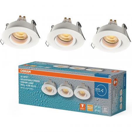 3er Set OSRAM LED Spot Recess GU10 IP65 Press 4.5W 827 White Einbaustrahler IP65 - Einbaudurchmesser 68mm, Einbautiefe 115mm