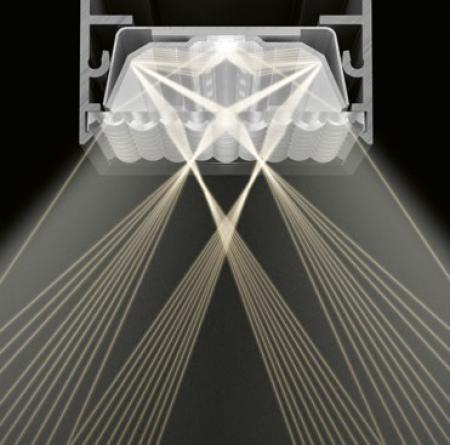 Siteco Silica 21 Hängeleuchte extrem breit strahlend, ELDACON® P, Prismenscheibe, Lichtfarbe 830, UGR ≤ 19, DALI 2, verkehrsweiß (RAL 9016)