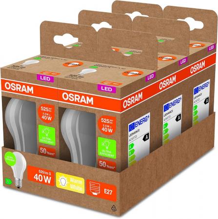 6er Sparpack OSRAM E27 LED Leuchtmittel leistungsstark & besonders effizient matt 2,5W wie 40W 3000K warmweißes Licht - beste Energie Effizienz Klasse