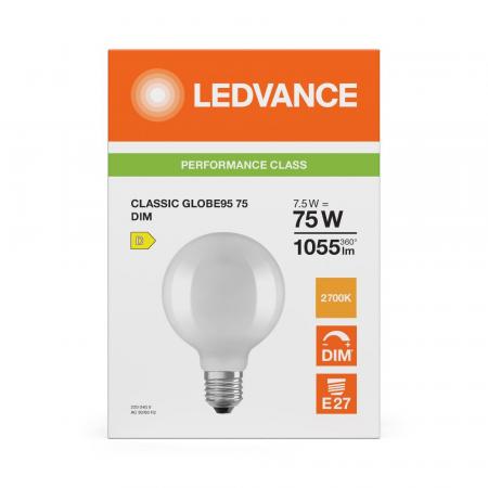 Ledvance E27 LED Kugellampe Globe 95 Classic matt dimmbar 7,5W wie 75W 2700K warmweißes Licht