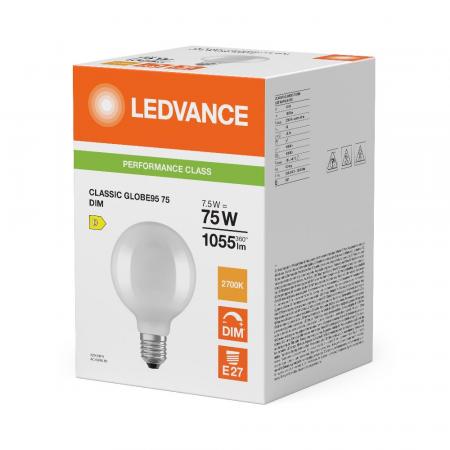 Ledvance E27 LED Kugellampe Globe 95 Classic matt dimmbar 7,5W wie 75W 2700K warmweißes Licht