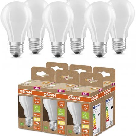 6er Pack OSRAM E27 SUPERSTAR+ CLASSIC besonders effiziente LED Lampe dimmbar 5,7W wie 75W 2700K warmweißes Licht matt