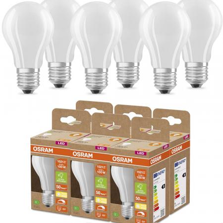 6er OSRAM E27 SUPERSTAR+ CLASSIC besonders effiziente LED Lampe dimmbar 8,2W wie 100W 2700K warmweißes Licht matt