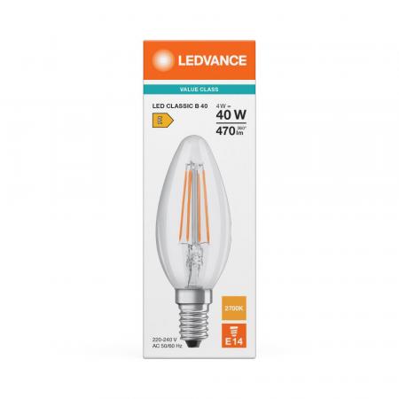 Ledvance E14 LED Kerzenlampe Classic klar 4,8W wie 40W 2700K warmweißes Licht