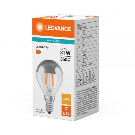 Ledvance E14 LED Kopfspiegellampe Silber 4W wie 31W 2700K warmweiß