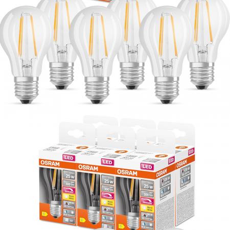 6er Pack Osram E27 SUPERSTAR+ CLASSIC LED Lampen dimmbar 2,2W wie 25W 2700K warmweißes Licht hervorragende Farbwiedergabe CRI > 90