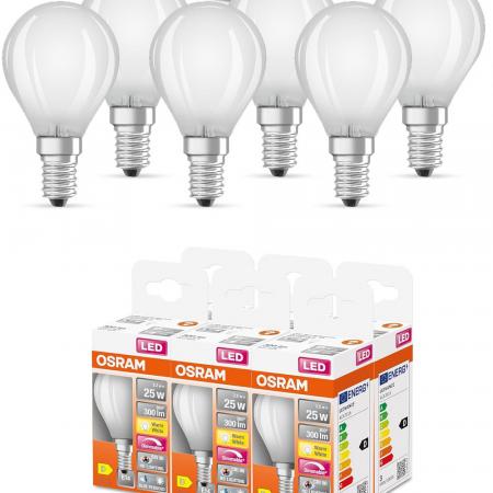 6er Set OSRAM E14 SUPERSTAR+ CLASSIC LED Tropfenlampe dimmbar 2,2W wie 25W 2700K warmweißes Licht matt hervorragende Farbwiedergabe von CRI > 90