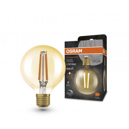 OSRAM E27 LED VINTAGE Glühlampe in EDISON Globe 80 GOLD dimmbar 7,2W wie 60W extra warmweißes gemütliches Licht