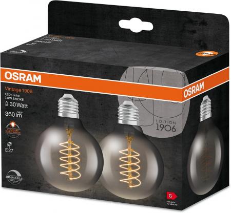 2er OSRAM LED VINTAGE E27 Glühlampen Globe 80 SMOKE dimmbar 7,8W wie 30W extra warmweißes gemütliches Licht