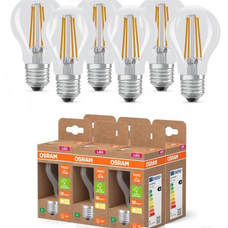 6er Sparset OSRAM E27 LED Lampe Classic Filament 5W wie 75W warmweißes Licht 2700K - Energy efficiency class A - besonders effizient