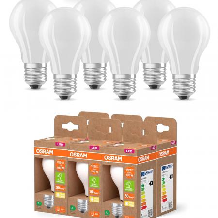 6er Set OSRAM E27 LED Lampe Classic matt 7,2W wie 100W warmweißes Licht 2700K - Energy efficiency class A