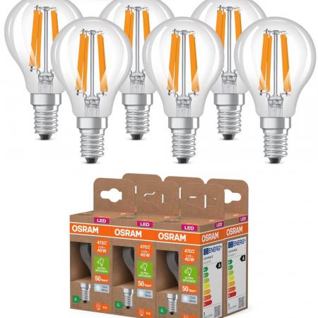 6er OSRAM E14 LED Lampe Classic klar 2,2W wie 40W neutralweißes Licht 4000K - Energy efficiency class A