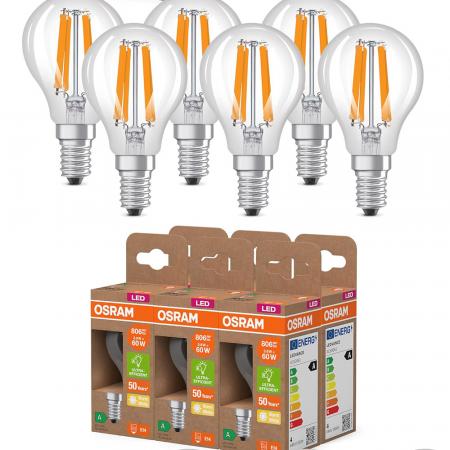 6er Set OSRAM E14 LED Lampe Classic Filament 3,8W wie 60W warmweißes Licht 2700K - Energy efficiency class A