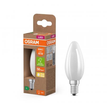 6er Set Osram E14 LED Kerzenlampe CLASSIC besonders effizient matt 3,8W wie 60W 2700K warmweißes Licht - Sehr gute Energieeffizienz