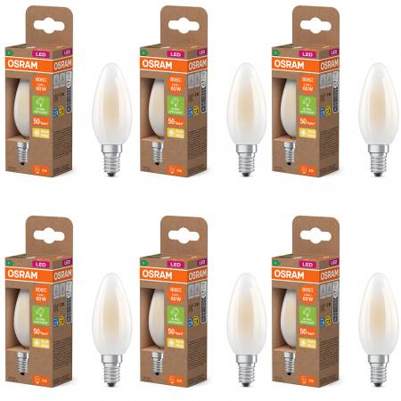 6er Set Osram E14 LED Kerzenlampe CLASSIC besonders effizient matt 3,8W wie 60W 2700K warmweißes Licht - Sehr gute Energieeffizienz