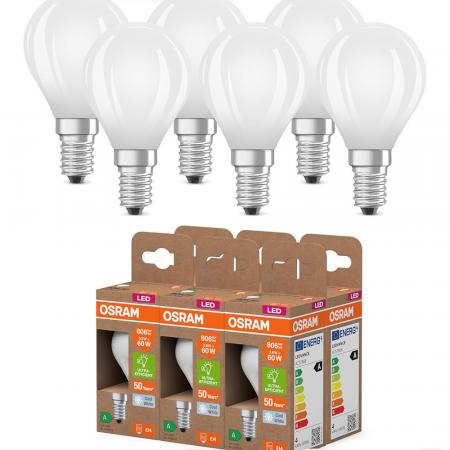6er OSRAM E14 LED Lampe Classic matt 3,8W wie 60W neutralweißes Licht 4000K - Energy efficiency class A