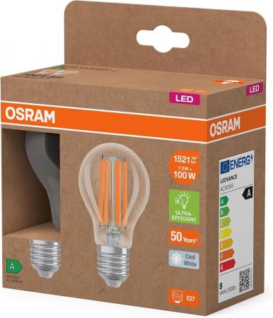 2er Set OSRAM E27 besonders effiziente LED Lampen klar  7,2W wie 100W 4000K neutralweißes Licht - beste Energie Effizienz Klasse