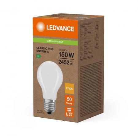 Ledvance E27 Besonders effiziente LED Lampe Classic mattiert 11,6W wie 150W 2700K warmweißes Licht
