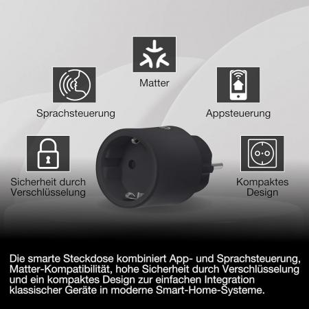 LEDVANCE SMART+ Indoor Plug, Smarte Steckdose mit Matter over WiFi,zur Einbindung konventioneller Geräte ins Smart Home, kompatibel mit Alexa, Google & Apple