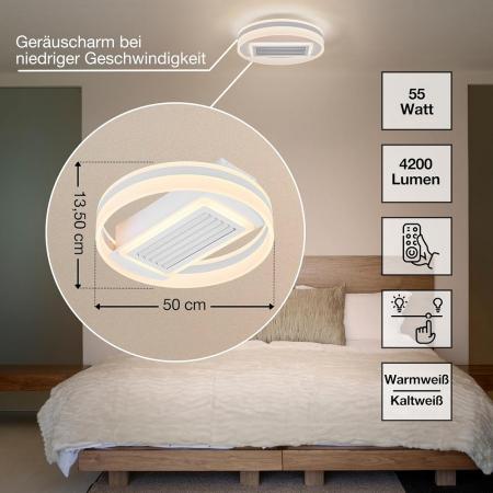 LEDVANCE CEILI LED Deckenventilator 55W 3100lm 3000-6500K dimmbar Ø500mm Weiß mit Fernbedienung
