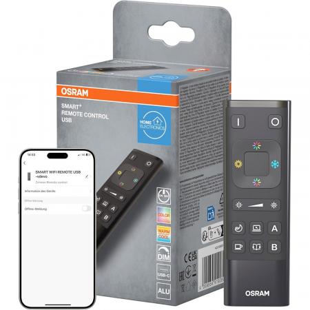OSRAM SMART+ WIFI Fernbedienung, aufladbar mit USB-C in Schwarz zur intelligenten Steuerung Automatisierung von Smart-Home-Systemen