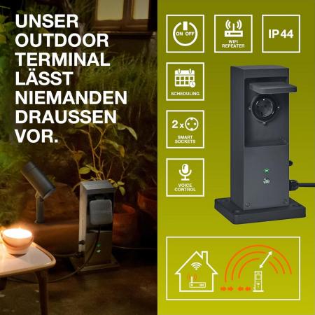 OSRAM SMART+ WiFi Outdoor Terminal mit integriertem Repeater & 2 Steckdosen, erweitert die WLAN-Zone im Freien, Kopplung von drahtlosen Geräten, App-steuerbar