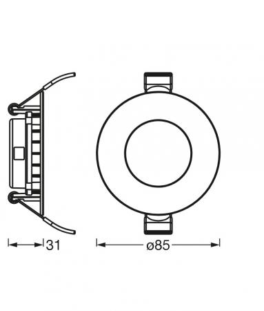 Ultra Slim Einbauleuchte OSRAM mit warmweißer LED, Einbaudurchmesser 72 mm, Einbautiefe 35 mm