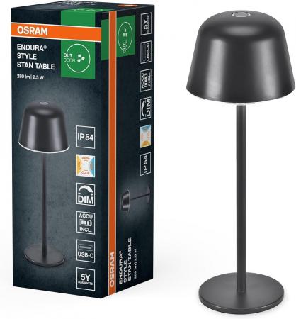 OSRAM Akku-Tischleuchte Style Table in Anthrazit USB dimmbar IP54 In & Out - wiederaufladbarer Akku, IP54, stufenloses Dimmen, Lichthelligkeits-Memory-Funktion