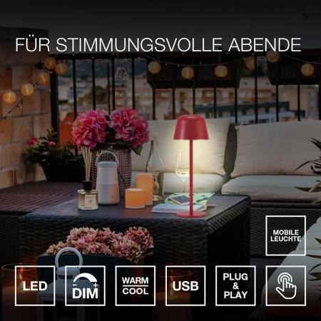 OSRAM Akku-Tischleuchte Style Table CCT USB dimmbar IP54 In & Out - wiederaufladbarer Akku, IP54 Schutzklasse, stufenloses Dimmen, Lichthelligkeits-Memory-Funktion