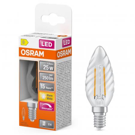 OSRAM E14 LED Superstar Classic BW 25 FILAMENT gedrehte Kerzen Lampe klar dimmbar 1,8W wie 25W warmweißes Licht
