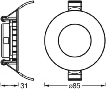 3er Set OSRAM Downlight ultra slim ø8cm LED-Einbauleuchte 4.5W Warmweißes Licht Weiß - mit integriertem Treiber,IP20, inkl. Montagezubehör, Einbaudurchmesser72 mm, Einbautiefe 35 mm