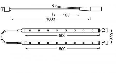 1,5m Osram Lichtstreifen FLEX TV MOOD LIGHT- dekorativer bunter LED-Streifen für Innen, selbstklebend mit USB-Anschluss und Fernbedienung, 4W, Rot-Grün-Blau, dimmbar