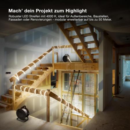 15M Osram Outdoor Flex LED-Streifen IP65 neutralweißes Licht - bis 50 m erweiterbar, inkl. Kabeltrommel, Montagezubehör, Anschlusskabel