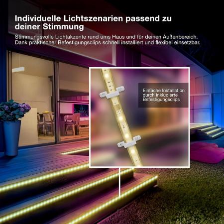 20M Osram Outdoor Flex LED-Streifen IP65 RGB mit Fernbedienung - bis 50 m erweiterbar, inkl. Kabeltrommel, Montagezubehör, Anschlusskabel