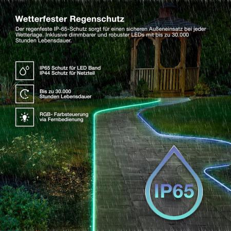 20M Osram Outdoor Flex LED-Streifen IP65 RGB mit Fernbedienung - bis 50 m erweiterbar, inkl. Kabeltrommel, Montagezubehör, Anschlusskabel