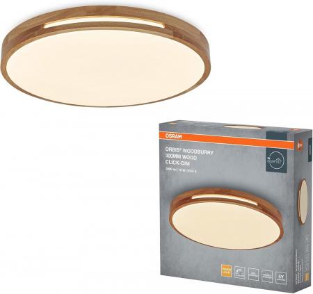 OSRAM Holz Decor Deckenleuchte Orbis Woodburry 30cm 16W Click DIM - Dimmen in drei Stufen durch wiederholtes Schalten