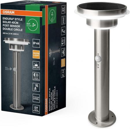 40cm Osram ENDURA STYLE Solar Post Wegeleuchte aus Edelstahl mit Sensor - Bewegungs- & Lichtsensor, 3 Modi, IP44, edles Design für Terrasse & Garten