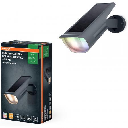 Osram ENDURA GARDEN Solar LED Außen Wandstrahler dunkelgrau - Tageslichtsensor und RGBW Farben -  für Garten und Terrasse