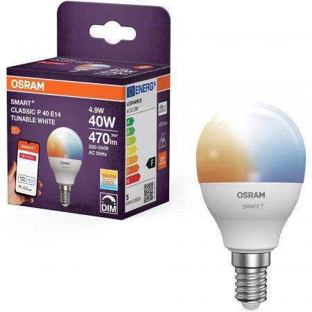 OSRAM SMART+ LED Tropfenlampe E14 Zigbee DIMM 4,9W wie 40W Tunable white