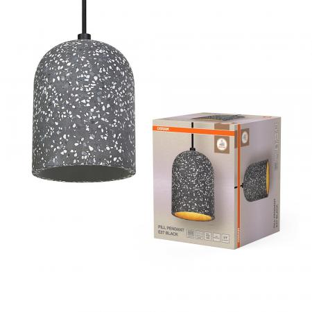 Pendelleuchte Decor Pill aus Terrazzo Stein mit E27 Fassung in Schwarz gesprenkelt Ø 15 cm
