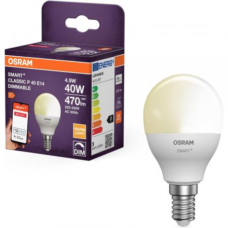 4er Set OSRAM SMART+ LED Tropfenlampe E14 Zigbee DIMM 4,9W wie 40W 2700K warmweißes Licht