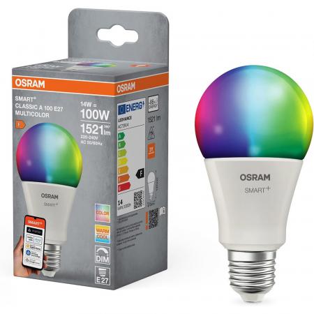 OSRAM  E27 SMART+ MATTER Classic A100 LED-Lampe 14W Multicolor E27 2700-6500K - dimmbar, App- & Sprachsteuerung, WiFi, Alexa & Google kompatibel