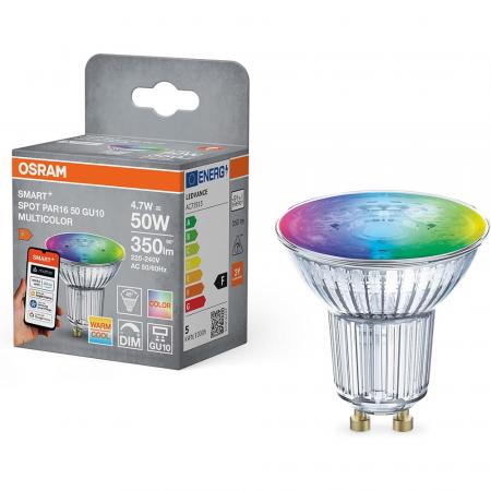 OSRAM SMART+ Matter LED Spot GU10 4,7W 90° RGBW Farbwechsel - steuerbar per App und Sprachassistenten wie Alexa, Google Home, dimmbar
